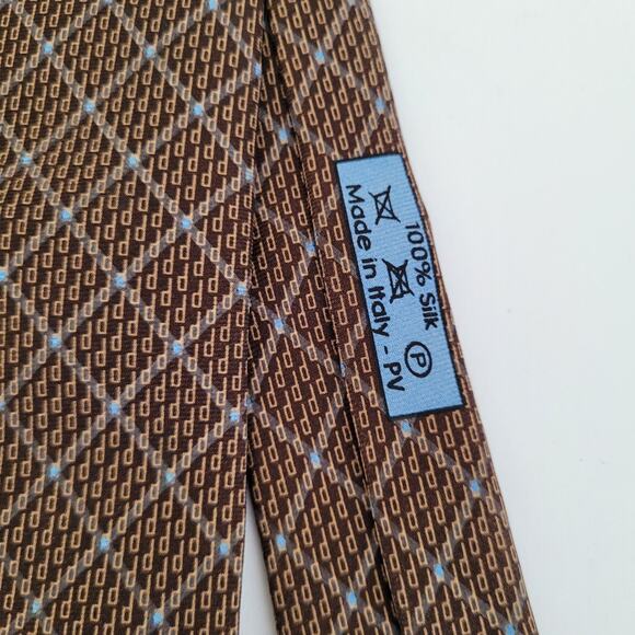 Dunhill Men's Neck Tie Made In Italy Designer Silk Brown Blue Geometric Classic - Picture 4 of 6